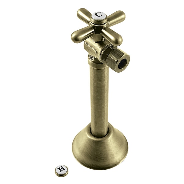 12 Sweat x 38 OD Comp Angle Shut Off Valve with 5 Extension, Antique Brass